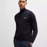 Boss Men's Blue Turtleneck Zip-Up Cardigan