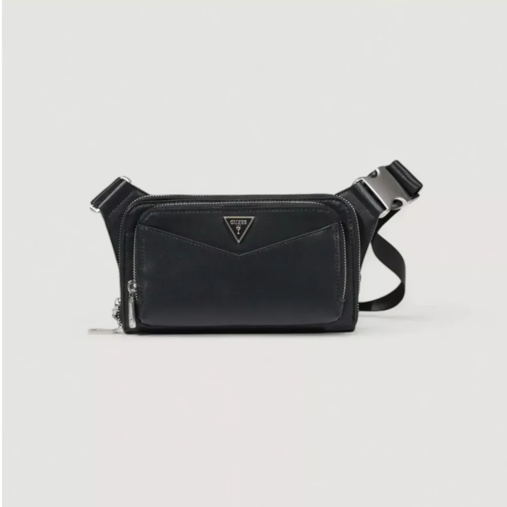 Guess Men's Black Spring/Summer Bag with Zip Closure