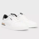 Boss Men's White Leather Sneakers with Lace-Up Design