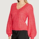 Guess Women’s Red V-Neck Knitwear Sweater