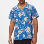 Boss Men's Light Blue Floral Short Sleeve V-Neck Shirt