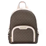 Michael Kors Jaycee Medium Zip Pocket Leather Backpack in Brown/Powder Blush
