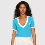 Adidas Women’s Light Blue V-Neck T-Shirt for Spring/Summer