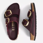 Birkenstock Women's Red Leather Buckle Slippers